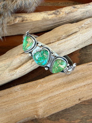 Davy Morgan Sonoran Gold Turquoise Sterling Silver Three-Stone Cuff Bracelet