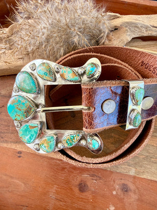 Custom Authentic Kingman Turquoise Statement Belt Buckle Set