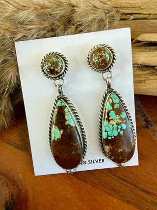 Chassity Belone Mine 8 Turquoise Sterling Silver Statement Drop Earrings – 2.5”
