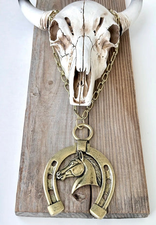 Western Horseshoe Horse Necklace | Silver Or Gold Finish