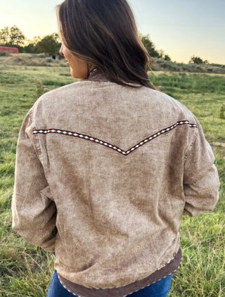Buckskin Buckstitch Western Bomber Jacket
