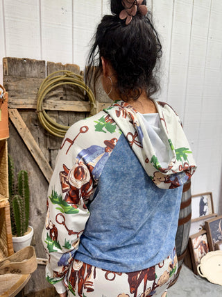 Back of Vintage Ranch Cropped Hoodie – Western Cowboy Print Pullover-2Fly Co.