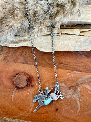 Native American Turquoise Bronc Rider Necklace
