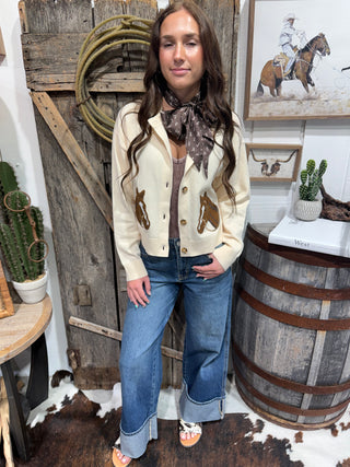 Saddle Sweetheart Horse Embroidered Cardigan