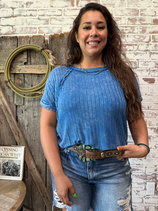 Backroads Blues Ribbed Basic Tee