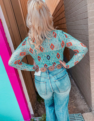 Mayan Aztec Print Mesh Top