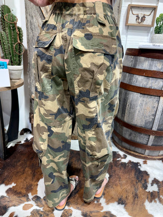 Camo Crush Cotton Barrel Jeans