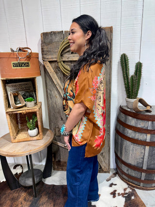 Let Er Buck -Western Rodeo Bandana Poncho Top – Bucking Horse Floral Cowgirl Blouse-One Size Fits Upto 2X