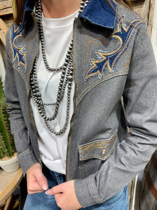 Lucky & Blessed Midnight Rodeo Embroidered Denim Riding Jacket