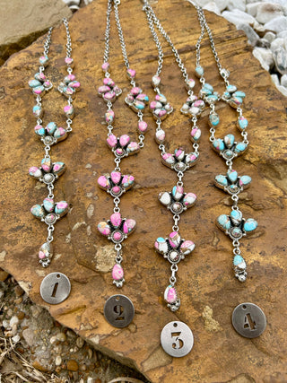 Handmade Sterling Silver & Cotton Candy Dahlia Lariat Necklace