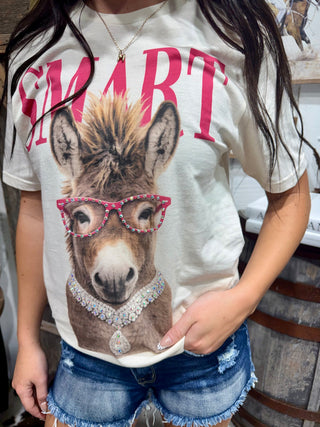 Smart Ass Donkey Graphic Tee with Rhinestones