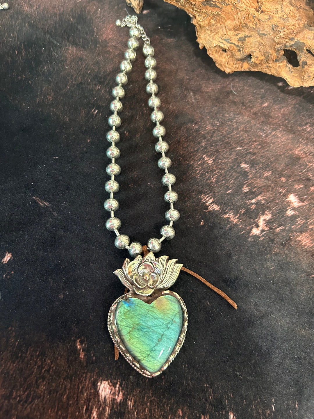 Labradorite Fire Heart Necklace
