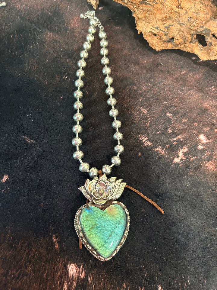 Labradorite Fire Heart Necklace