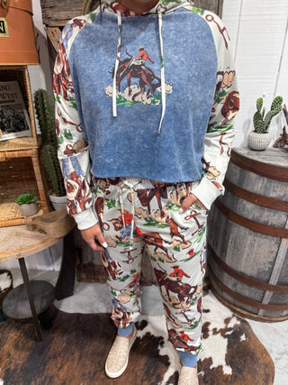 Vintage Ranch Cropped Hoodie – Western Cowboy Print Pullover-2Fly Co.