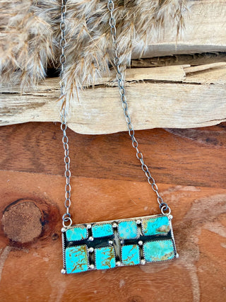 Native American Turquoise Sterling Silver Bar Necklace