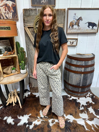 Easel Leopard Print Barrel Pants for Women | Mineral Washed Wide Leg Pants