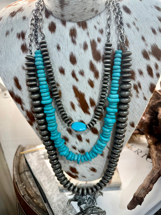 Layered Turquoise & Navajo Pearl Necklace Set | Western Statement Jewelry