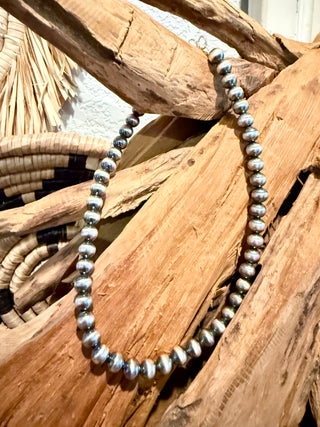 7MM Silver Plated Navajo Style Pearl Choker Necklace | Western Beaded Statement-14”