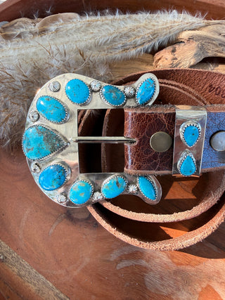 Custom Authentic Kingman Turquoise Statement Belt Buckle Set