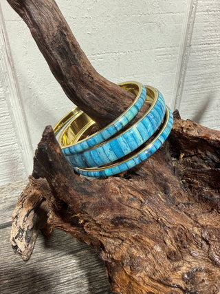 Inlaid Turquoise Bangle Bracelet Set | Western Gold-Tone Stack