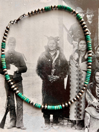 16” with 5mm Genuine Sterling Silver “Navajo Style” pearls and turquoise necklace