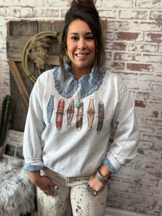 Western Cinch Strap Graphic Sweatshirt – Cowgirl Pullover Vintage Style