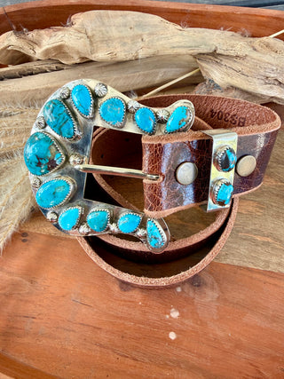 Custom Authentic Kingman Turquoise Statement Belt Buckle Set