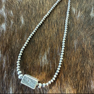 16” Sterling Silver Pearl Necklace with Barrel Bead