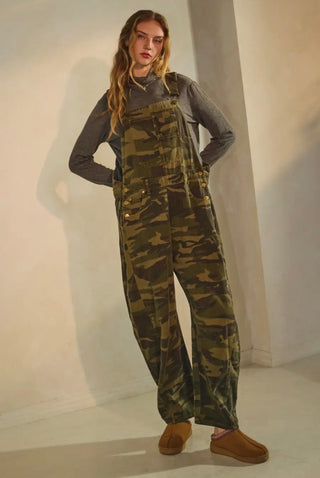 Camo Crush Relaxed Denim Barrel Overalls