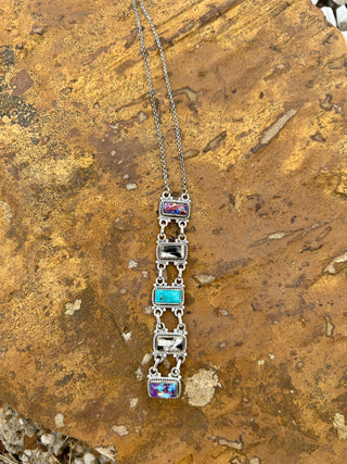 Sterling Silver Multi Stone Stacked Bar Necklace