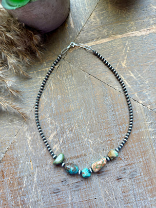 Chunky Turquoise & Sterling Silver Pearl Choker – 16”