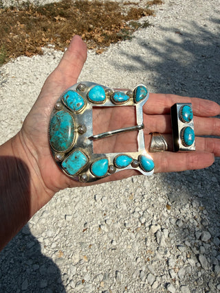 Custom Authentic Kingman Turquoise Statement Belt Buckle Set