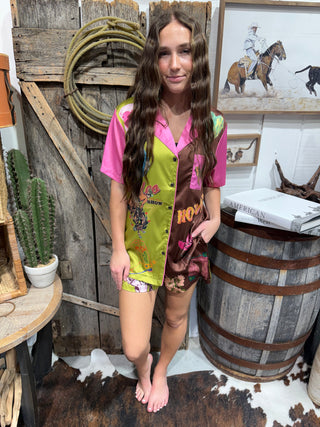 Howdy Hanny Western Satin Pajama Short Set