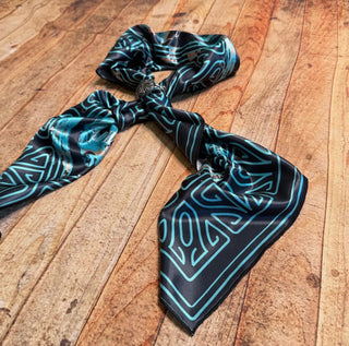 Wild West Longhorn Wild Rag Scarf – 36” x 36” Turquoise Leopard Western Print