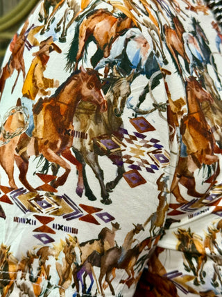 Western Cowboy Buckaroo Horse Print Tee – Cowgirl Rodeo Top