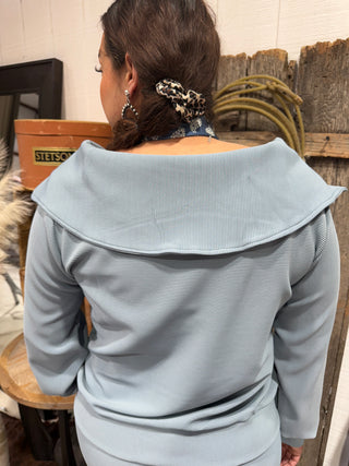 Zenana Dusty Blue Ribbed Loungewear Set - Chic Matching Loungewear