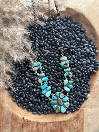 22” Multi Turquoise Mines Cluster Necklace – Sterling Silver Statement Jewelry