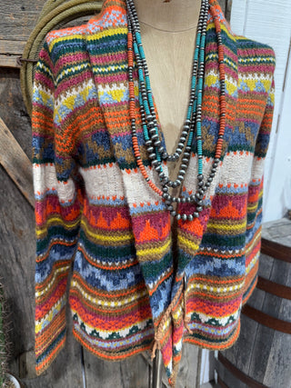 Southwest Sunset Hand-Knit Cardigan – Multicolor Western Pattern Sweater