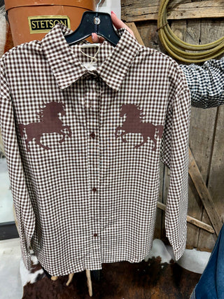 Giddy Up Gingham Horse Button Down
