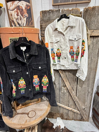 Nutcracker Sequin Distressed Corduroy Jacket -3 Colors!