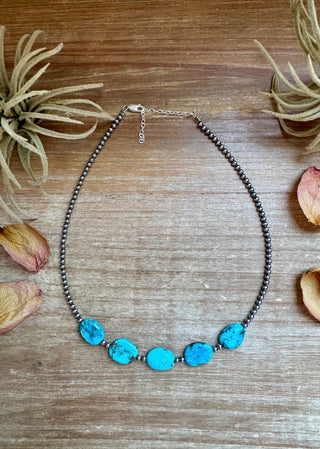 Turquoise Nugget & Sterling Silver Beaded Choker