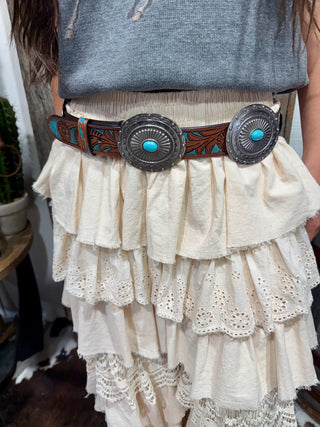 Turquoise Trail Genuine Leather Concho Belt