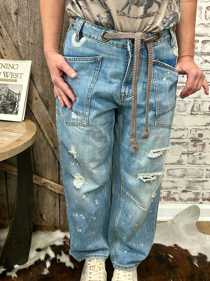 Oli & Hali Washed Distressed Barrel Jeans-RESTOCKED!!