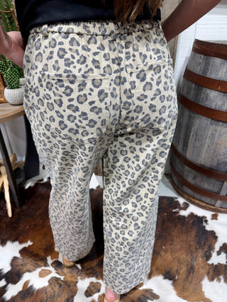 Back elastic view Easel Leopard Print Barrel Pants for Women | Mineral Washed Wide Leg Pants