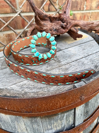 Circular Kingman  Turquoise Belt Buckle