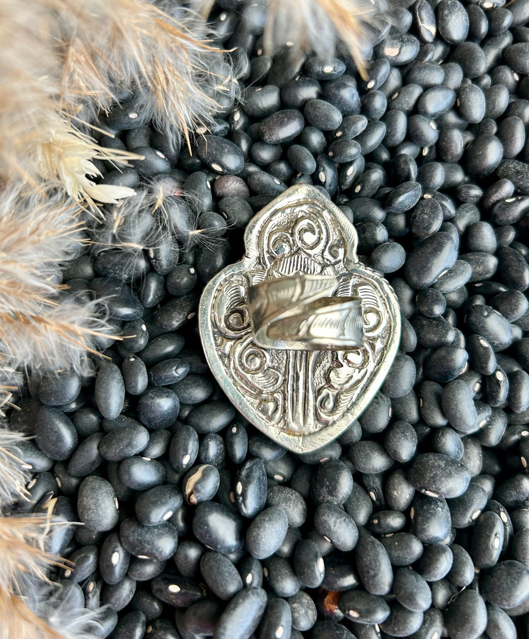 Carved Bone Sacred Heart Ring -   (Adjustable)