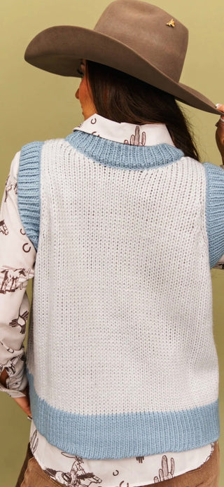 Dakota Knit Denim Western Yoke Sweater Vest