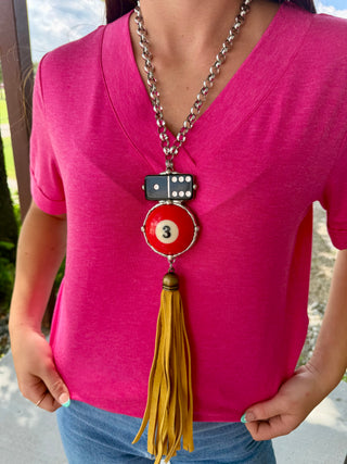 Hand-Soldered Pool Ball & Domino Tassel Necklace | Western Statement Necklace