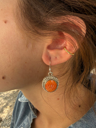 Orange Spiny Oyster Sterling Silver Dangle Earrings