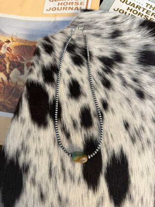 Navajo Style Sterling Silver Pearl Necklace with Turquoise Nugget Center | Sterling Silver Western Statement